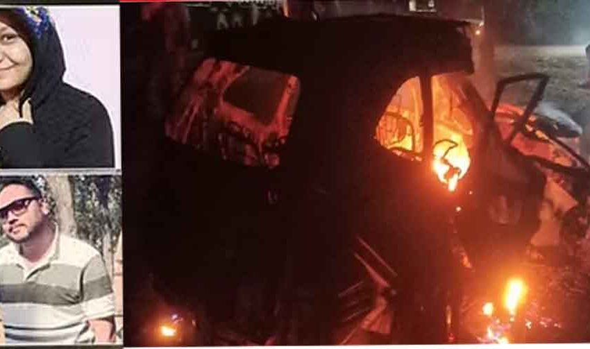  छत्तीसगढ़-दुर्ग में तेज रफ्तार कार के पेड़ से टकराने से लगी आग